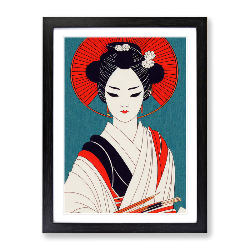 Alluring Geisha - Wall Art, Black Framed Paper, 48cm H x 36cm W, White