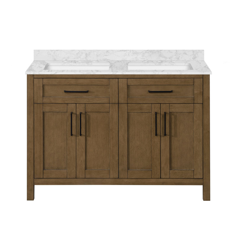 OVE Decors Tahoe 48" Double Bathroom Vanity, Almond Latte Brushed, Yves, Matte Black