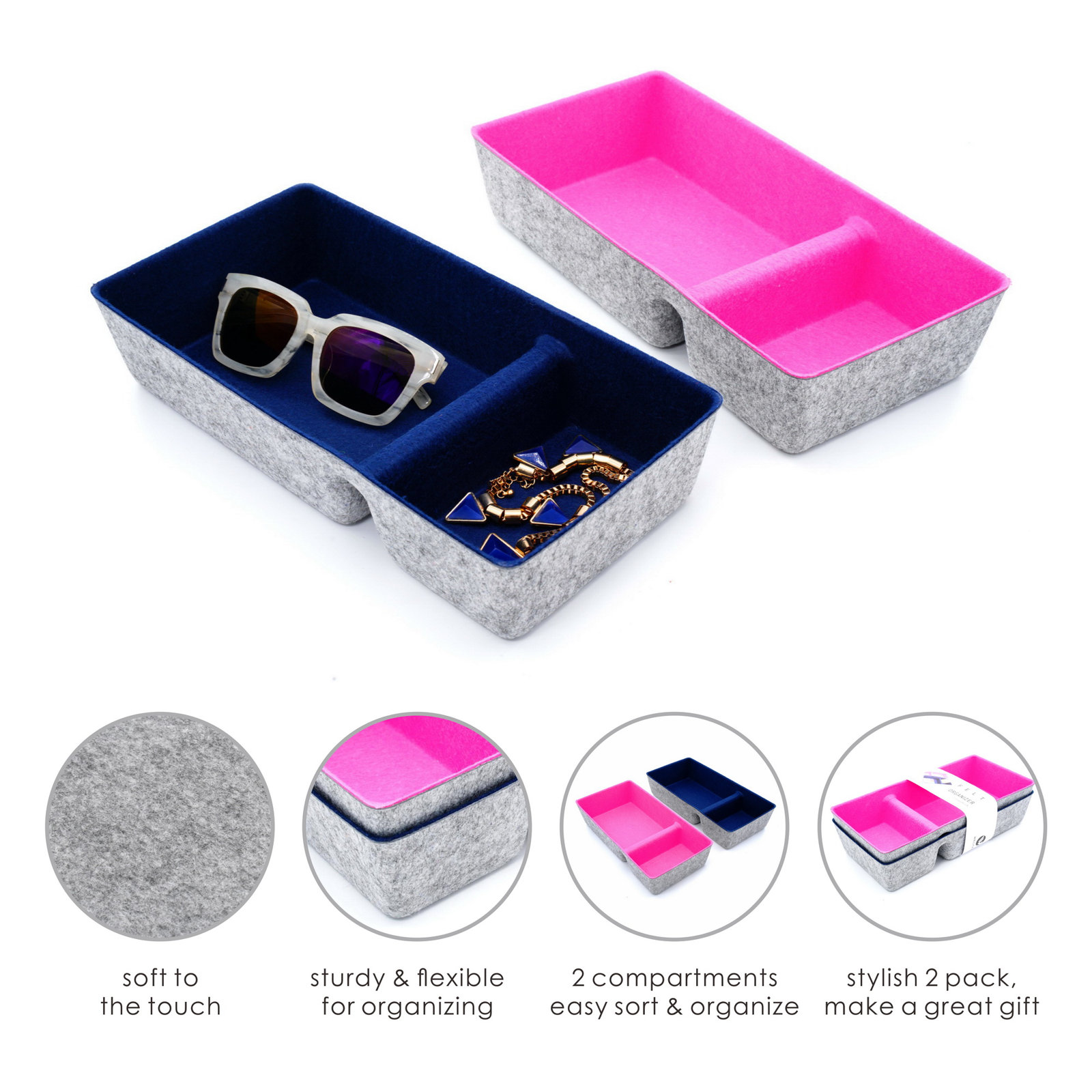 Anadi Organizer Set, Navy + hot pink