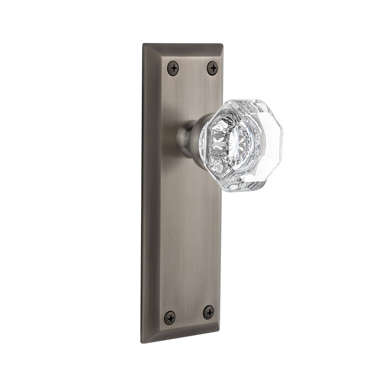 Grandeur Fifth Avenue Plate Passage with Chambord Crystal Door Knob, Antique Pewter, 2 3/4"