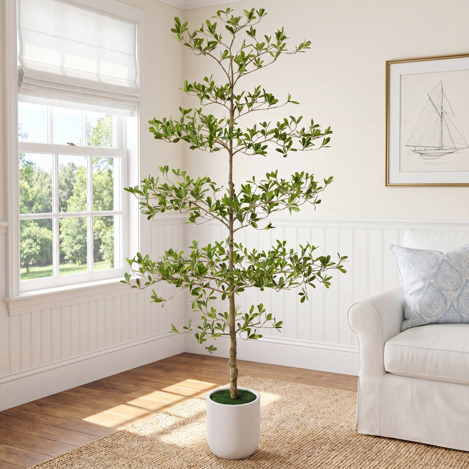 Artificial Olive Tree With Large White Planter, Tall Faux Olive Tree Indoor, Decorative Faux Olive Tree For Living Room Home Office Corner Decor
