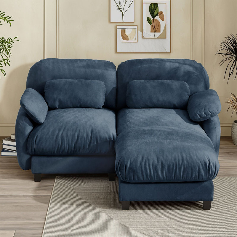 Canapé d'angle en chenille avec pouf amovible, Bleu