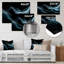 Abstraction contemplative bleue sur fond noir I-1472643695