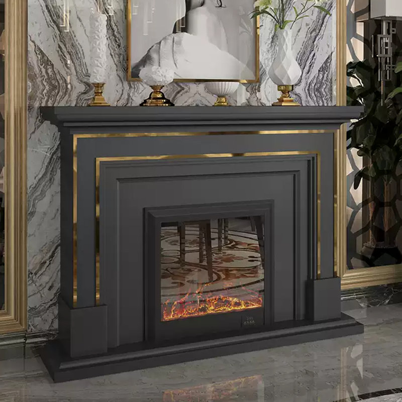 Foyer autoportant en bois massif noir, Noir, H 43,31 po x l 59,06 po x P 12,6 po