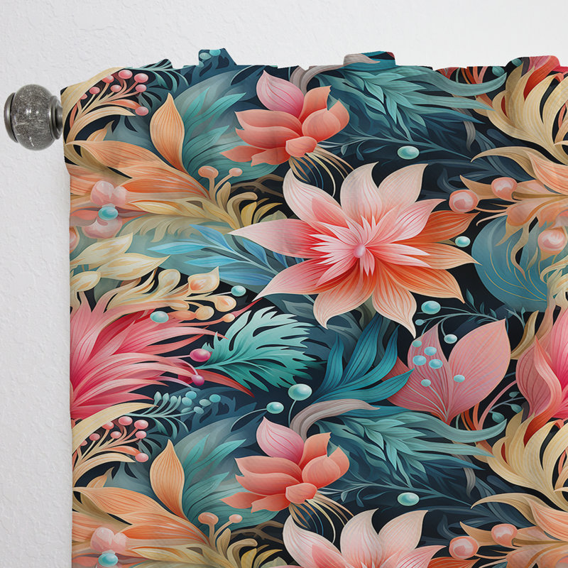 Coral Illusion Tropical Pattern IV - Floral Curtain - Velvet Room Darkening - 1 panel, 52" W x 63" L