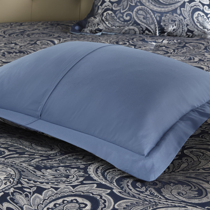 Ensemble de literie bleu marine élégant, coton et polyester, style maison classique