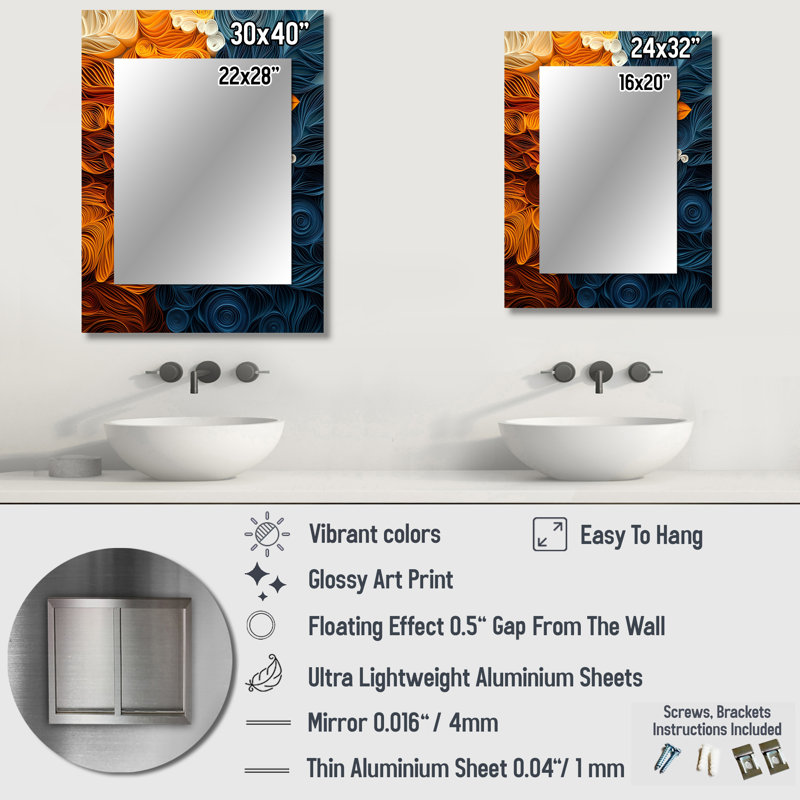 Blanc floral Botanical Whirlwind I - miroir botanique, miroir mural blanc unique, impression d'art en métal, 40 po x 30 po