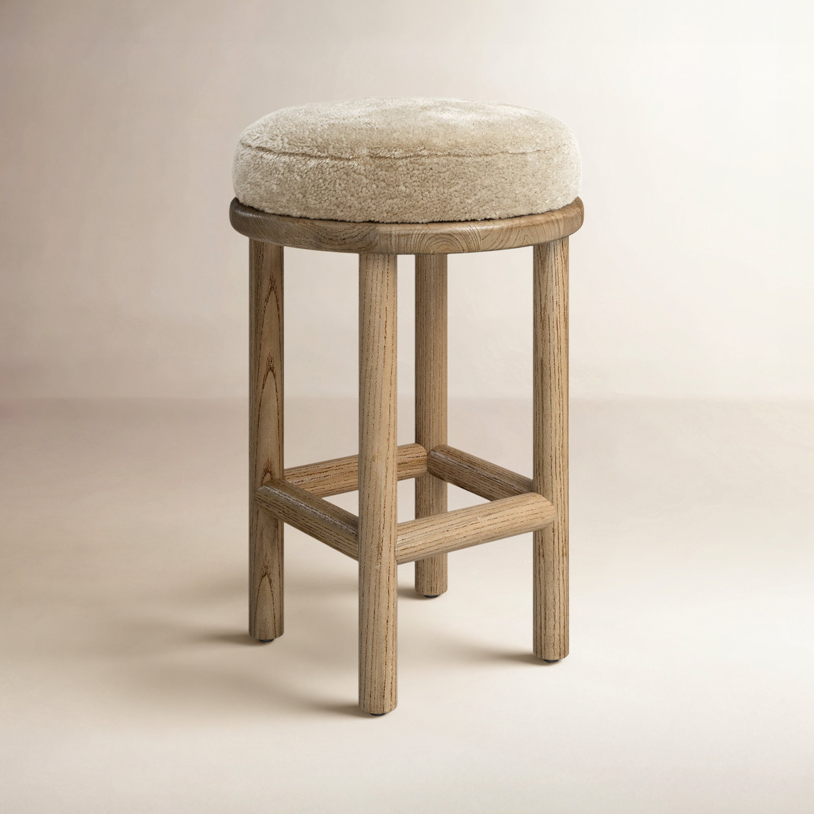 Ceridwen 30" Bar Stool, Counter Stool (26" Seat Height), Soft Beige, Natural