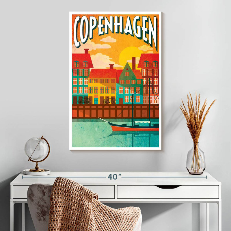 Affiche rétro de la ville de Copenhague, H 30 po x l 20 po