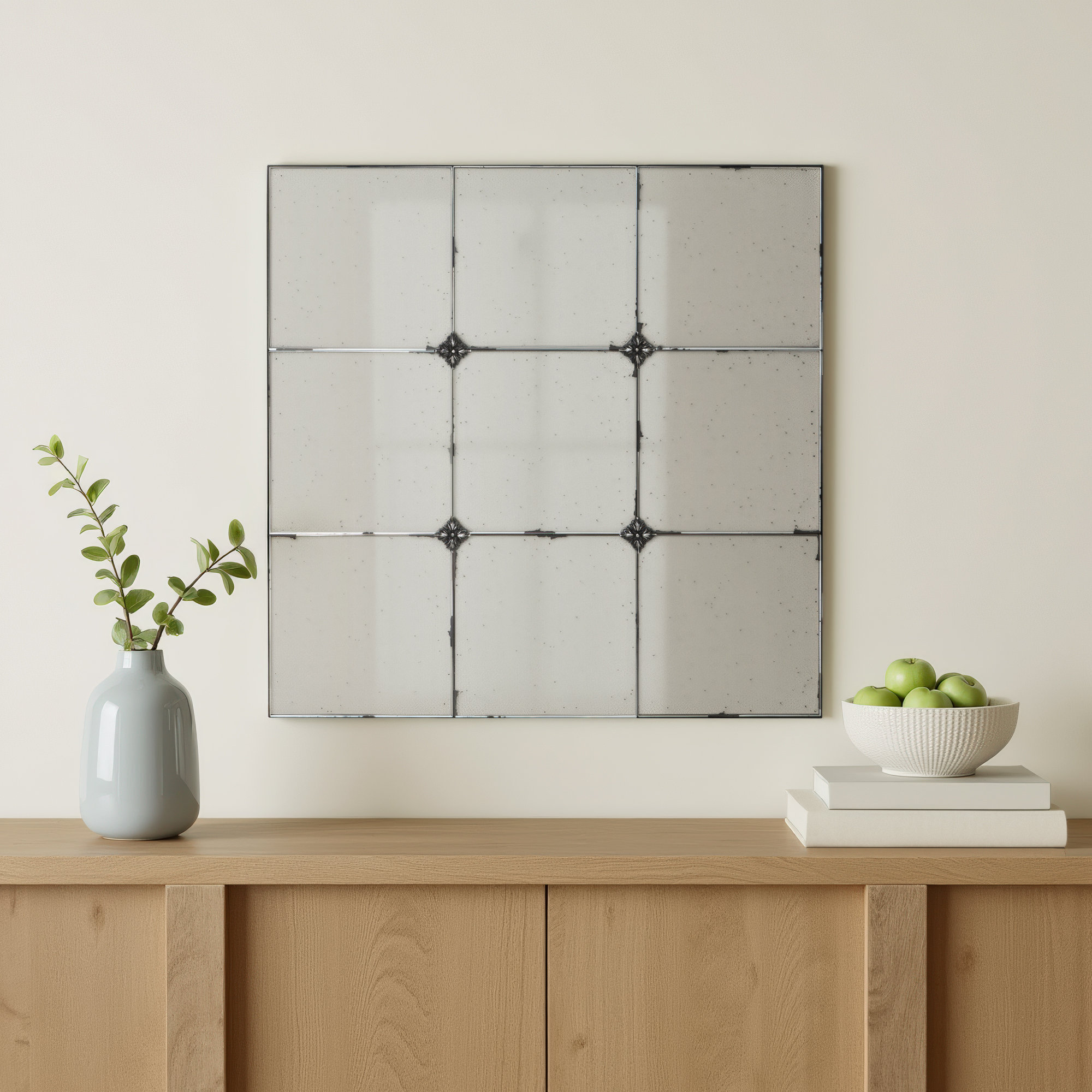 Emilio Mirror in Black,Bathroom Wall Mirror, 35.8" x 35.8", Square