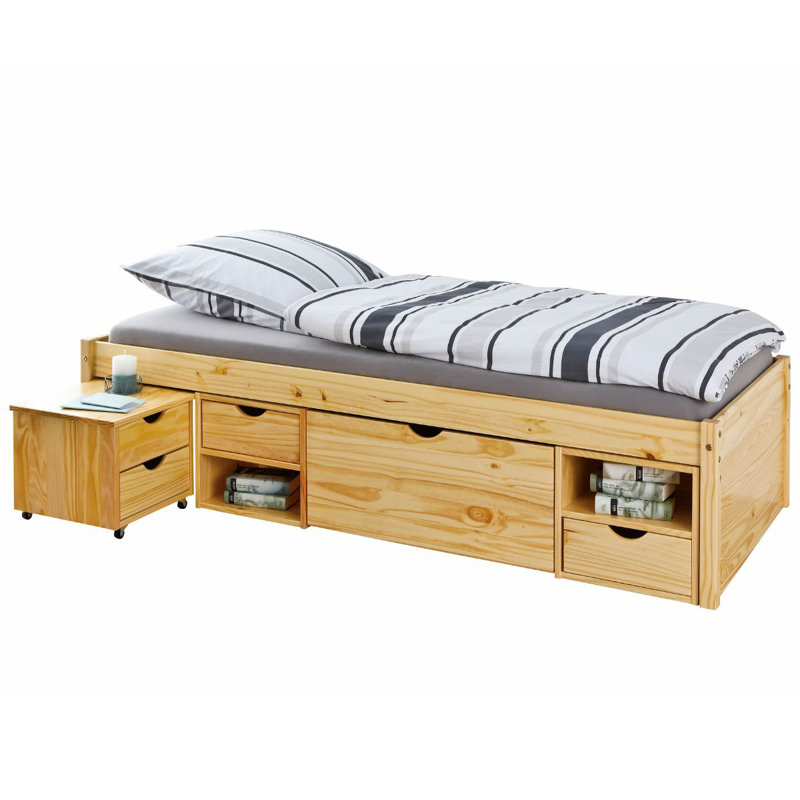 Chamarion Solid Wood Bed, 90 x 200cm, Light Brown