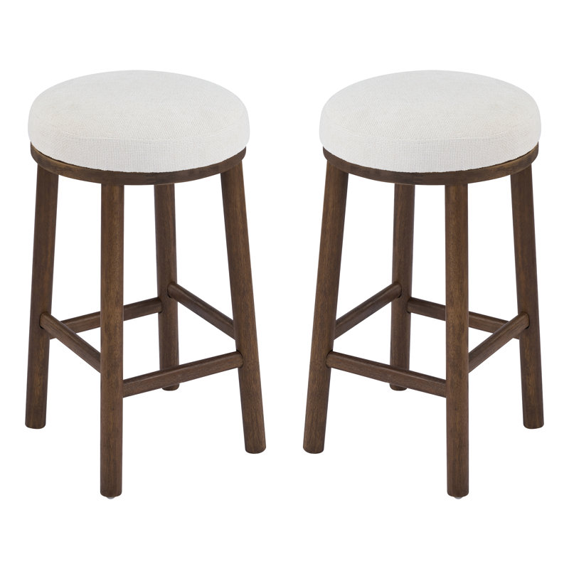 Donald 27.36" Seat Height Rubberwood Counter Stools With Cushioned Seat, Walnut, 4, Beige
