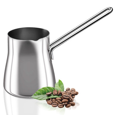 Grande cafetière turque en acier inoxydable 18/10 de qualité supérieure Crystalia - Cafetière à thé avec réchaud 700 ml, chauffe-lait, cafetière arabe grecque, chauffe-chocolat et tasse à fondre au beurre (argent)