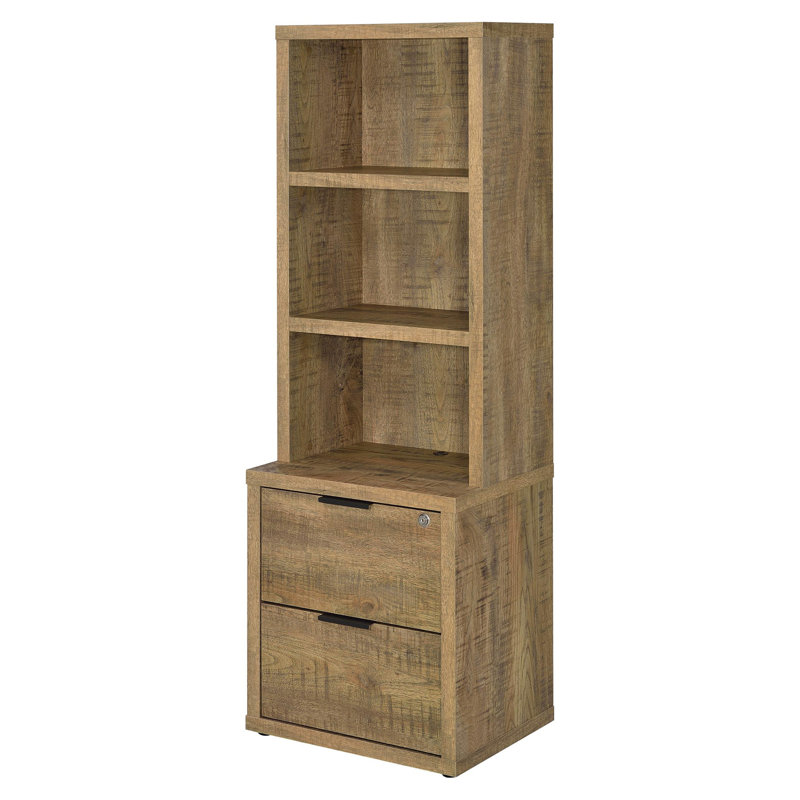 Bibliothèque Geary Mango à 3 tablettes USB et tiroir verrouillable, Manguier