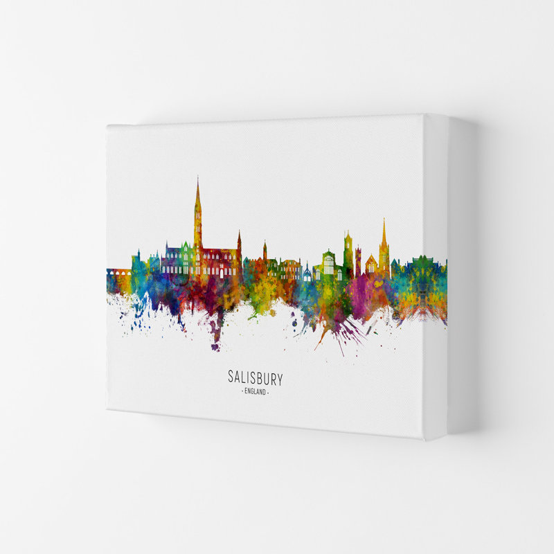 Salisbury England Skyline by Michael Tompsett - Print, 21cm H x 29.7cm W x 4cm D, Wrapped Canvas