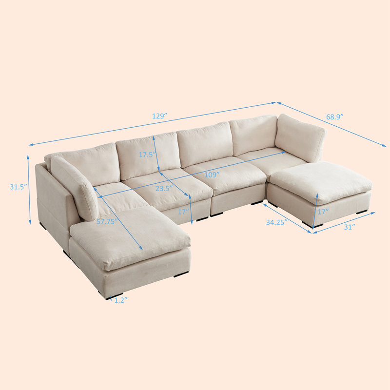 Joani Modular Sofa Chaise, Beige 100% Polyester