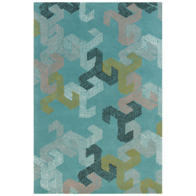 Tapis en laine / viscose touffeté à la main Jessica Swift bleu sarcelle / blanc / noir / rose