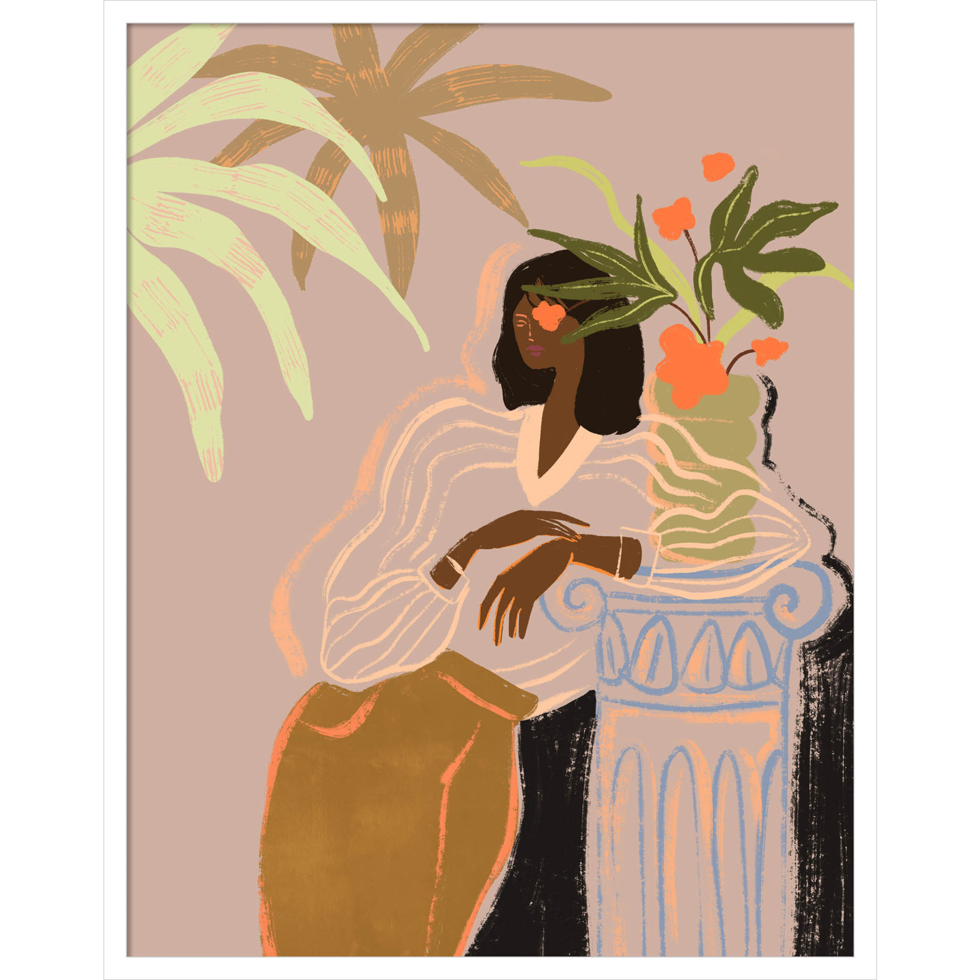 Lady in Waiting by Arty Guava Wood Framed Wall Art Print, White, 33" H x 26" W