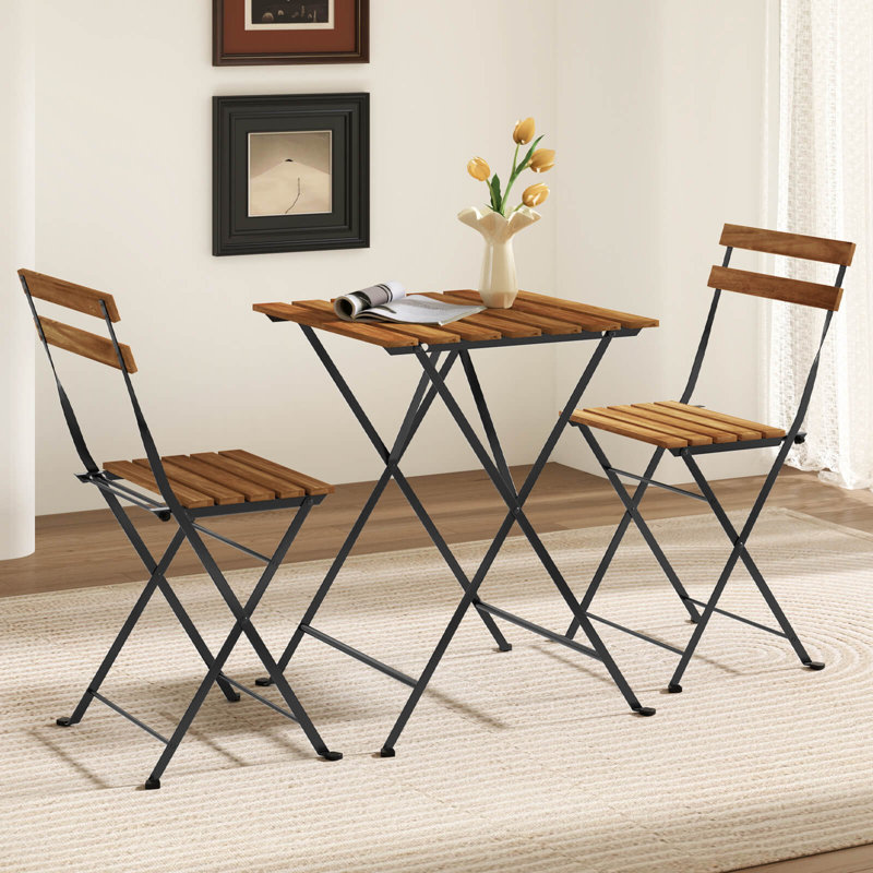 Ensemble bistro 3 pièces pour terrasse avec 2 chaises pliantes, Brun / Noir