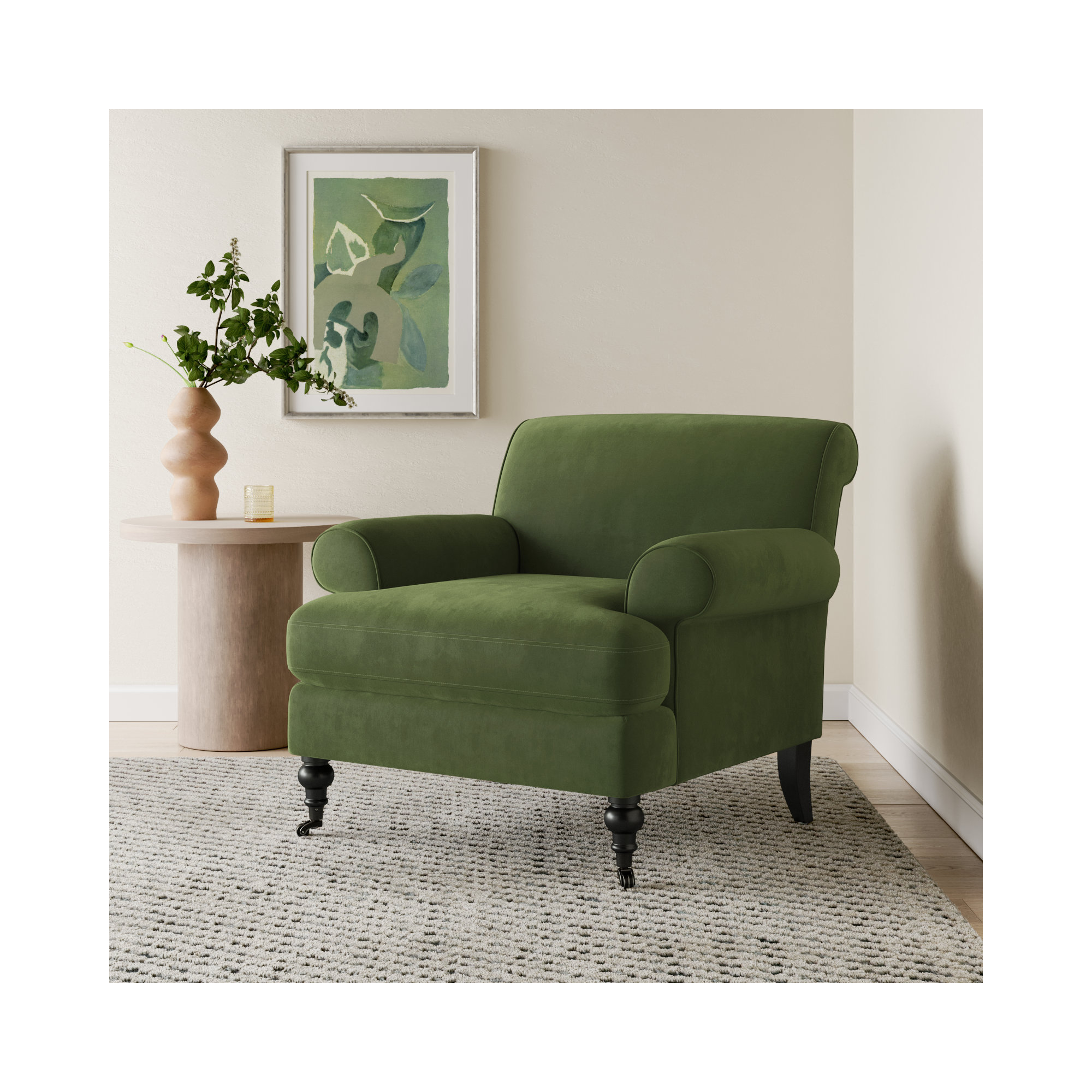 Harbor Upholstered Armchair, Olive Green Velvet