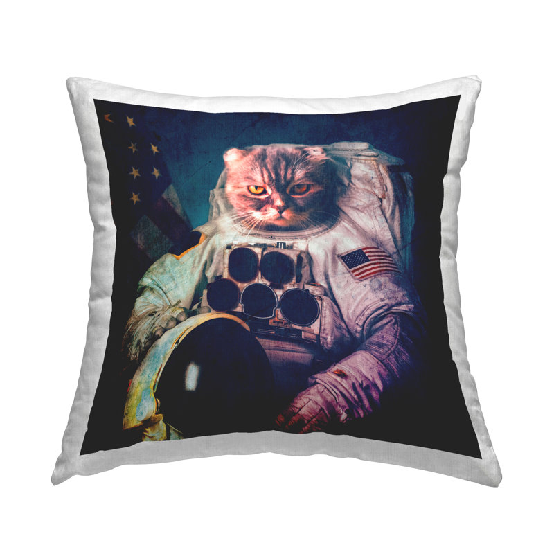 Coussin décoratif à motif de chat astronaute imprimé par Elephant Stock