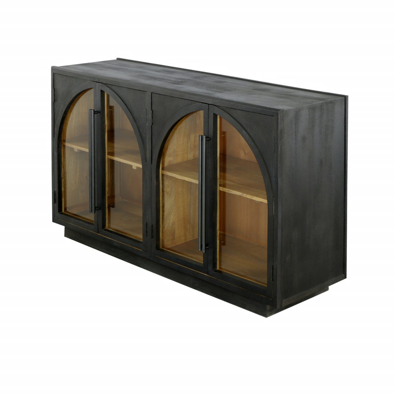 Arvetta 60" Wood Four Door Sideboard with Glass, Black