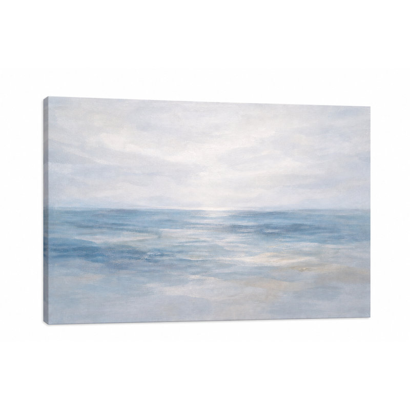 Art mural doux bleu océan horizon, peinture de paysage marin côtier clair, décoration murale moderne sur toile tendue
