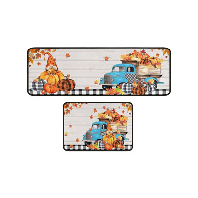 Kbndieu Bath Mat Rugs Fall Pumpkin Maple Leaf Floor Mat Two Piece Set Halloween Thanksgiving Decorative Floor Mat Bathroom Kitchen Mat Porch Carpet Long Strip Foot Mat Entrance Mat