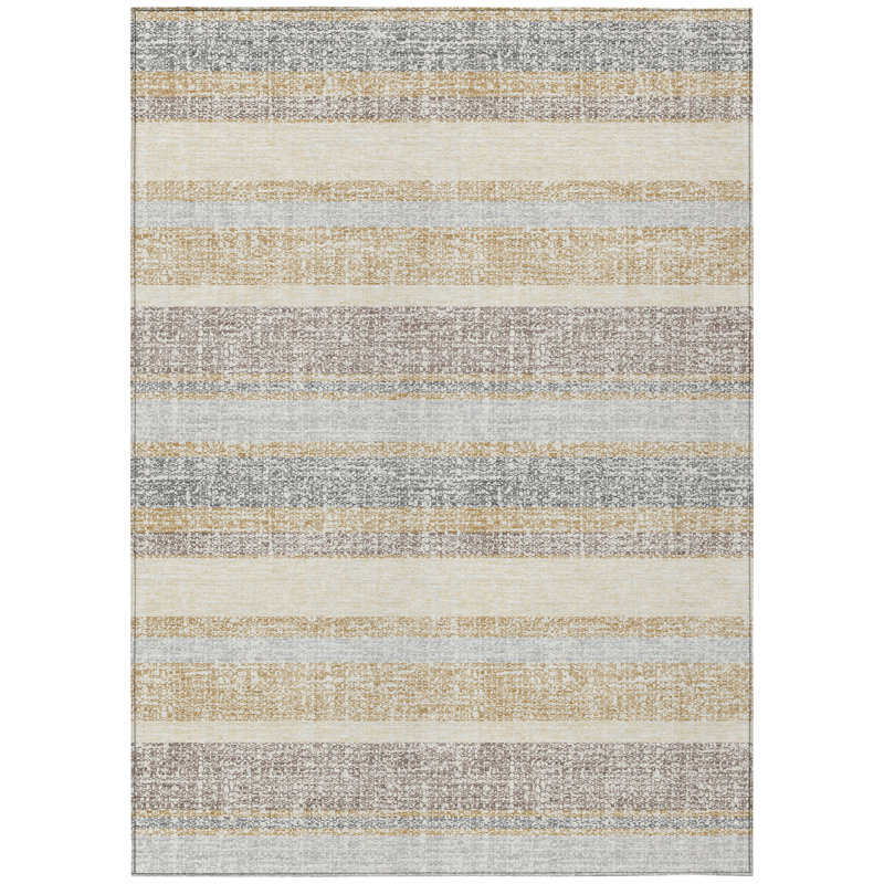 Machine Washable Indoor/Outdoor Xhevrie Gold Rug, Rectangle 10' x 14'