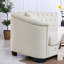 Canapé Chesterfield beige 3 places en velours capitonné à assise profonde, salon moderne