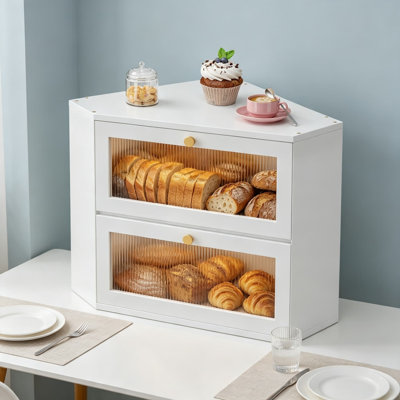 Boîte de pain de coin en bambou pour comptoir de cuisine, contenant de pain à double couche avec grande capacité et porte transparente en acrylique ondulé
