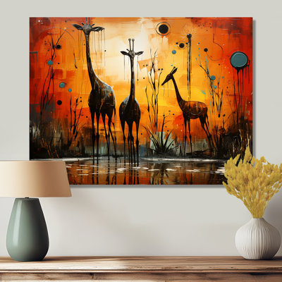 Trois girafes, savane africaine, girafe, art mural