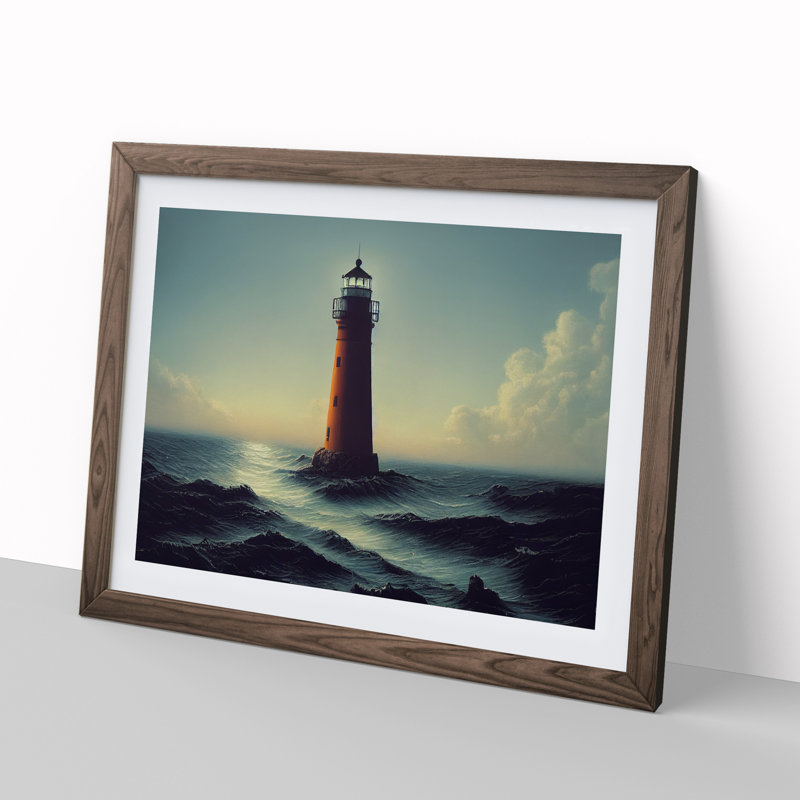 XH1022-7101X Powerful Lighthouse 1 Piece Single Picture Frame Wall Art, 34cm H x 46cm W, Walnut