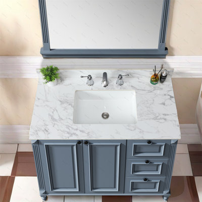 Dessus de meuble-lavabo 43 po x 22 po, comptoir en pierre frittée blanc Barthroom avec comptoir rectangulaire en céramique avec dosseret de meuble-lavabo et comptoir à trois trous