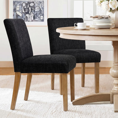 18.5" Seat Height Linen Blend Upholstered Solid Wood Legs Dining Chairs