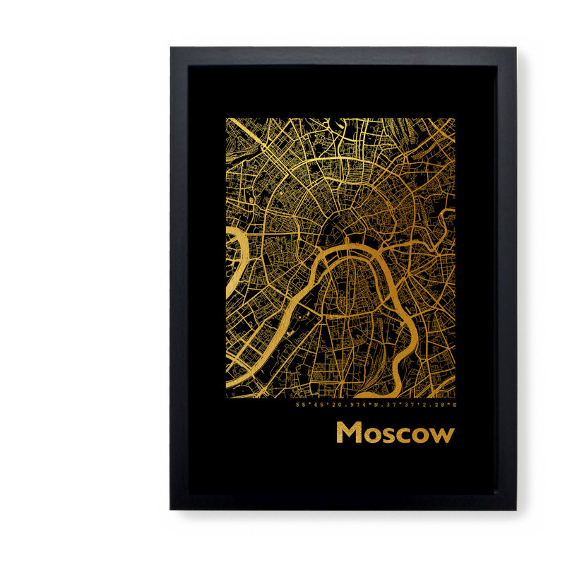 Moscow Map - Single Picture Frame Print, 42.5cm H x 32.5cm W x 3.5cm D