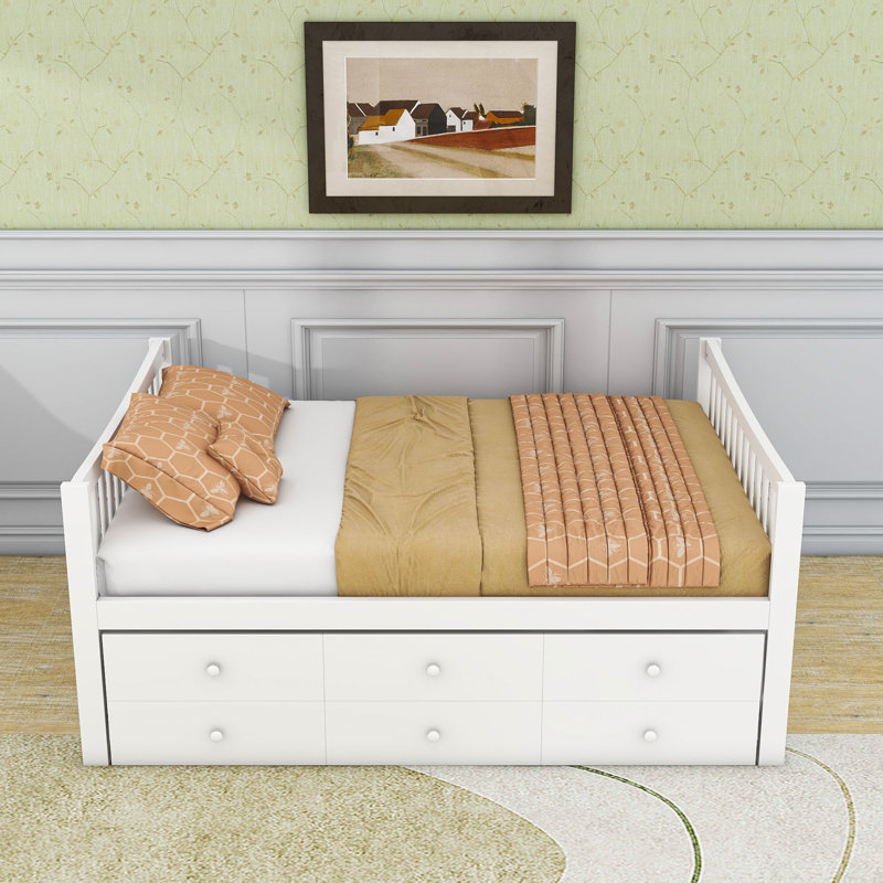Full-Size Daybed with Pull-Out Twin Trundle and Storage Drawers, White