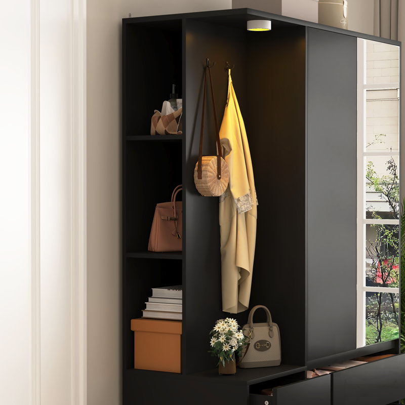 Armoire de chambre à coucher moderne en bois avec 2 portes, 6 tiroirs et des tablettes spacieuses pour un rangement et un rangement des vêtements efficaces
