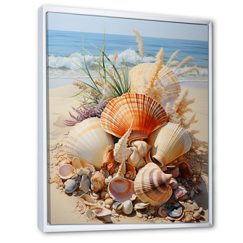 Photo de plage, coquillage, collage V - animaux, impressions d'art mural, H 44 po x l 34 po x P 1,5 po, Cadre flottant blanc