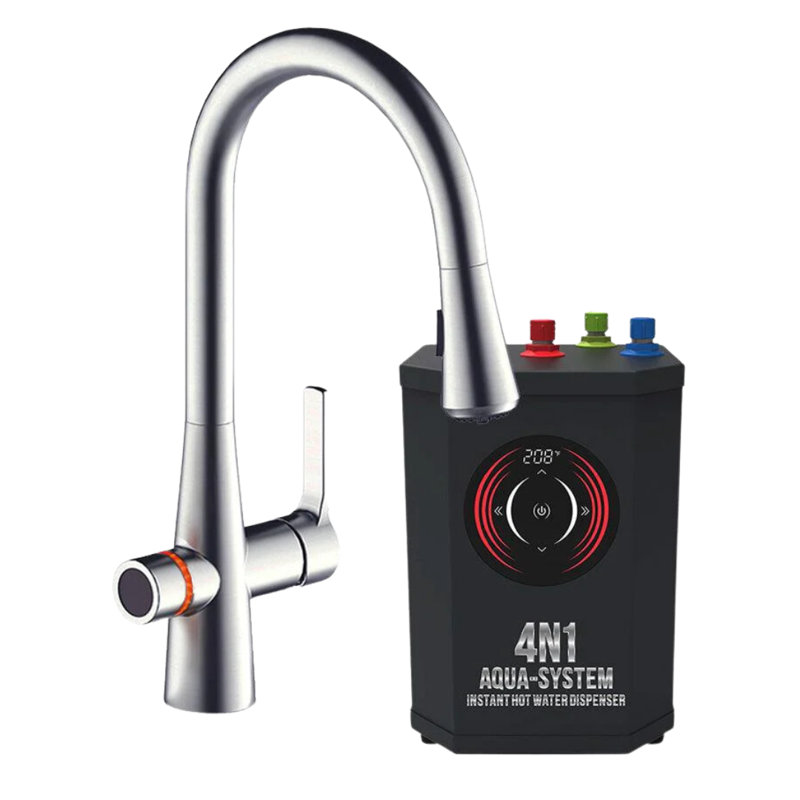 Brushed Nickel Pull-Out Spray Kitchen Faucet with Instant Hot Water Dispenser