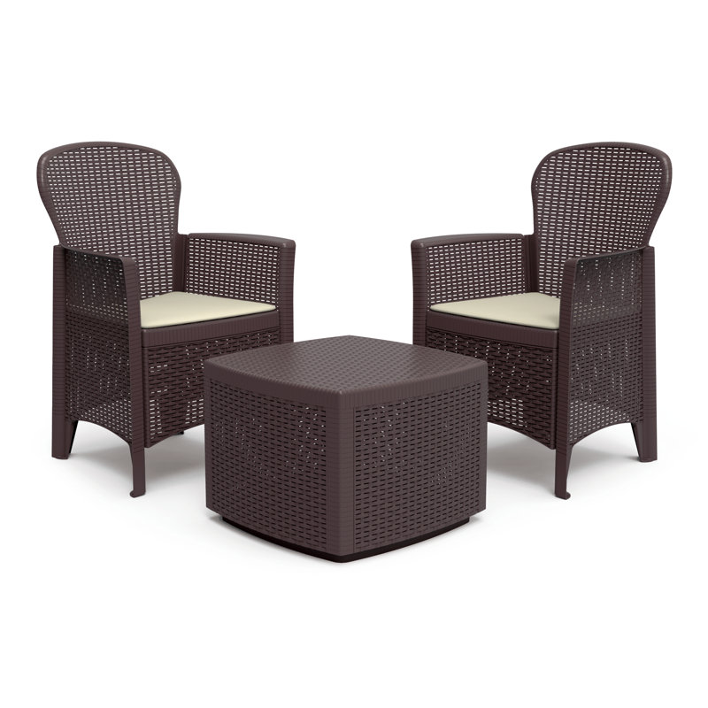 Ensemble de conversation en rotin avec coussins 3 pièces