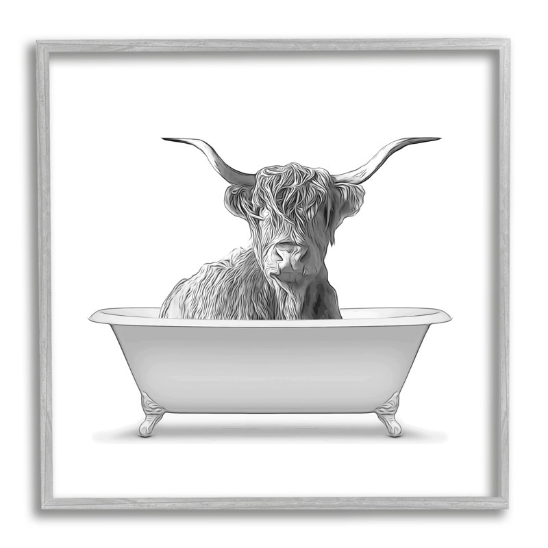 Baignoire monochromes à cornes de ferme rétro par Annalisa Latella - impression, H 12 po x l 12 po x P 1,5 po