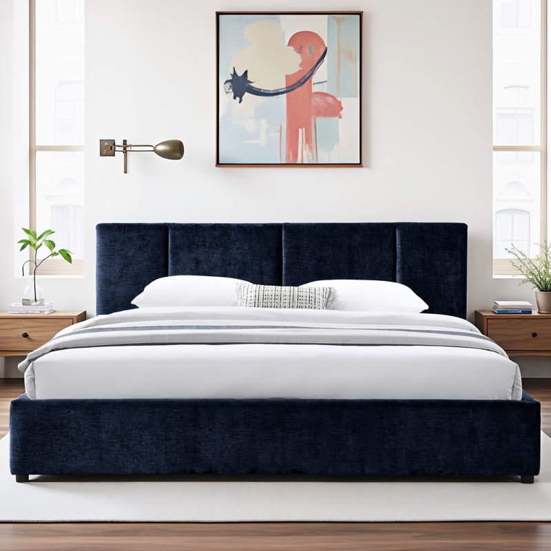 Condit Upholstered Platform Bed, King, Blue