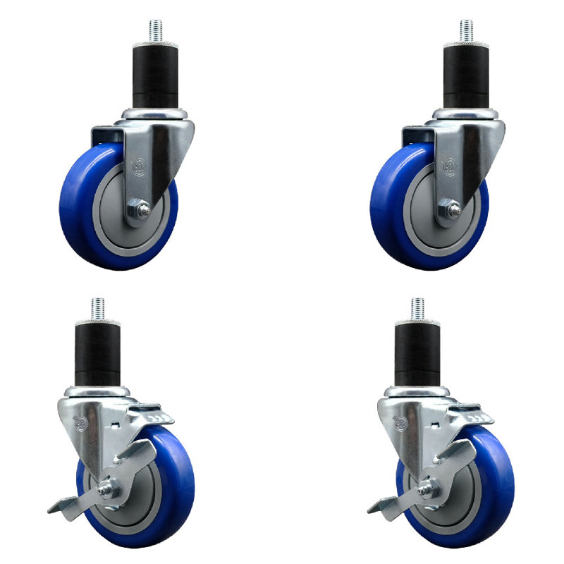 Ensemble de roulettes extensibles pivotantes en poly sur roulettes 2 freins SCC TLB 4 po x 1-3 / 4 po, Bleu