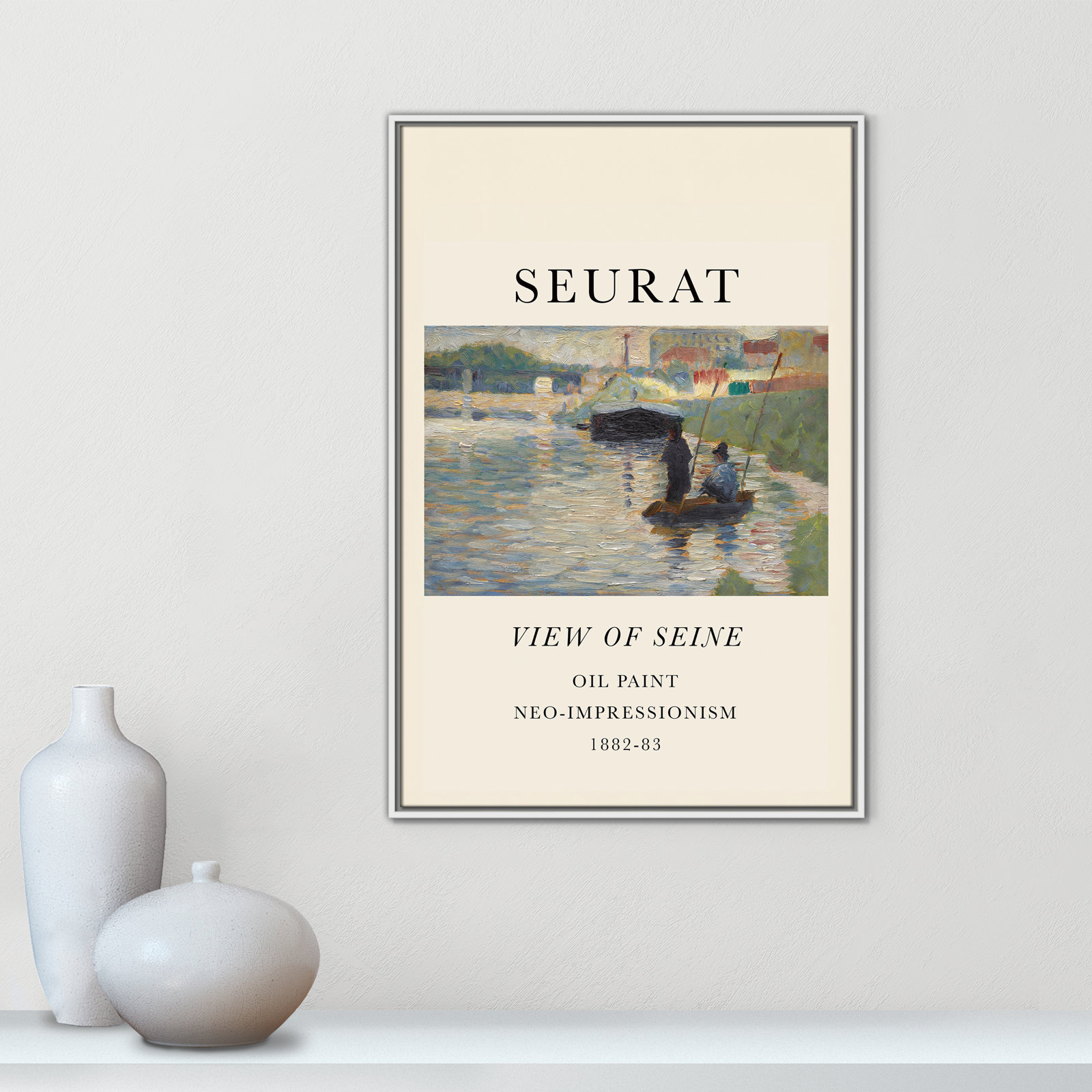 View Of Seine by Georges Seurat, No, 37.5" H x 25.5" W x 2" D, White Floater Frame