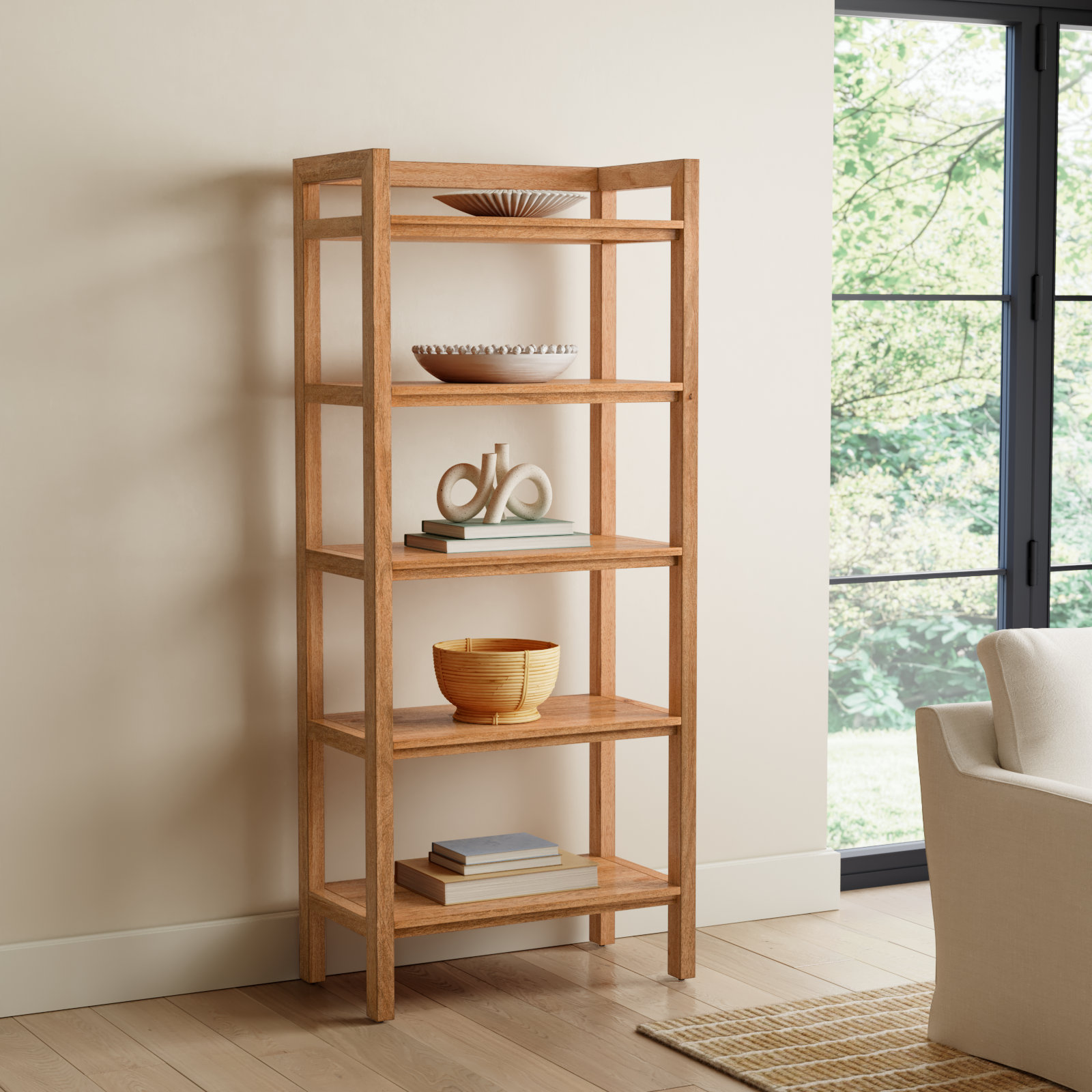 Stills 30" Mango Bookcase, 70" H x 30" W x 16" D, Mid Tone Honey