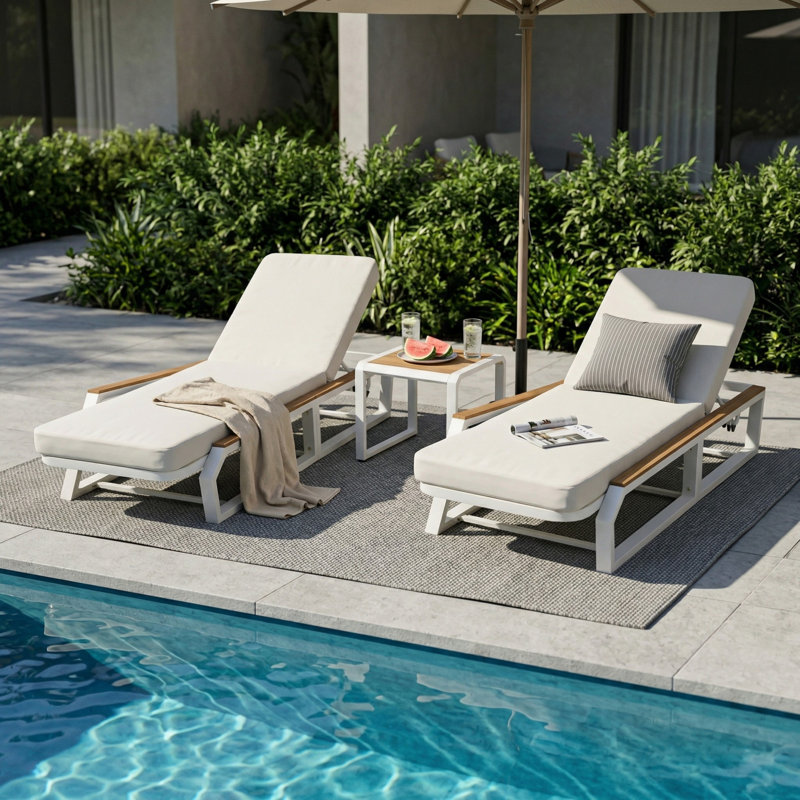Ensemble de chaises longues réglables, ensemble de piscine moderne en bois d'acacia et métal
