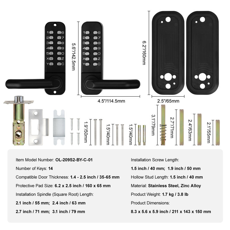 VEVOR Mechanical Keyless Entry Door Lock 14 Digit Keypad Double-sided Embedded