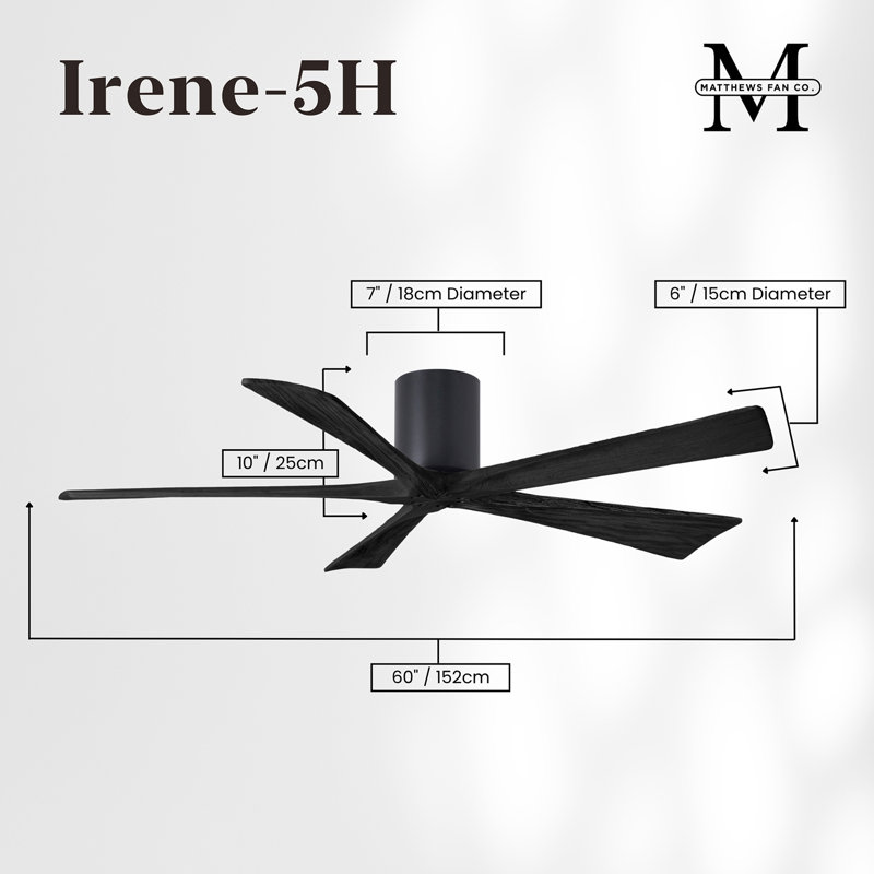 60" Irene 5-Blade Hugger Ceiling Fan with Wall Remote, 60", Matte Black, Matte Black