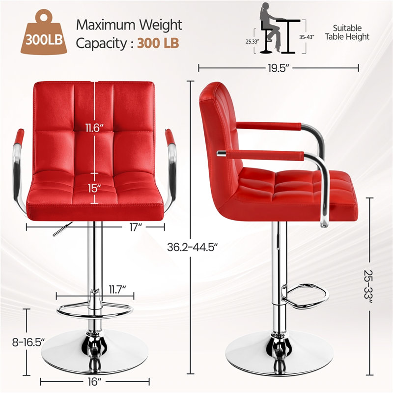 Pete Swivel Upholstered Adjustable Height Counter Stool with Metal Frame, Red